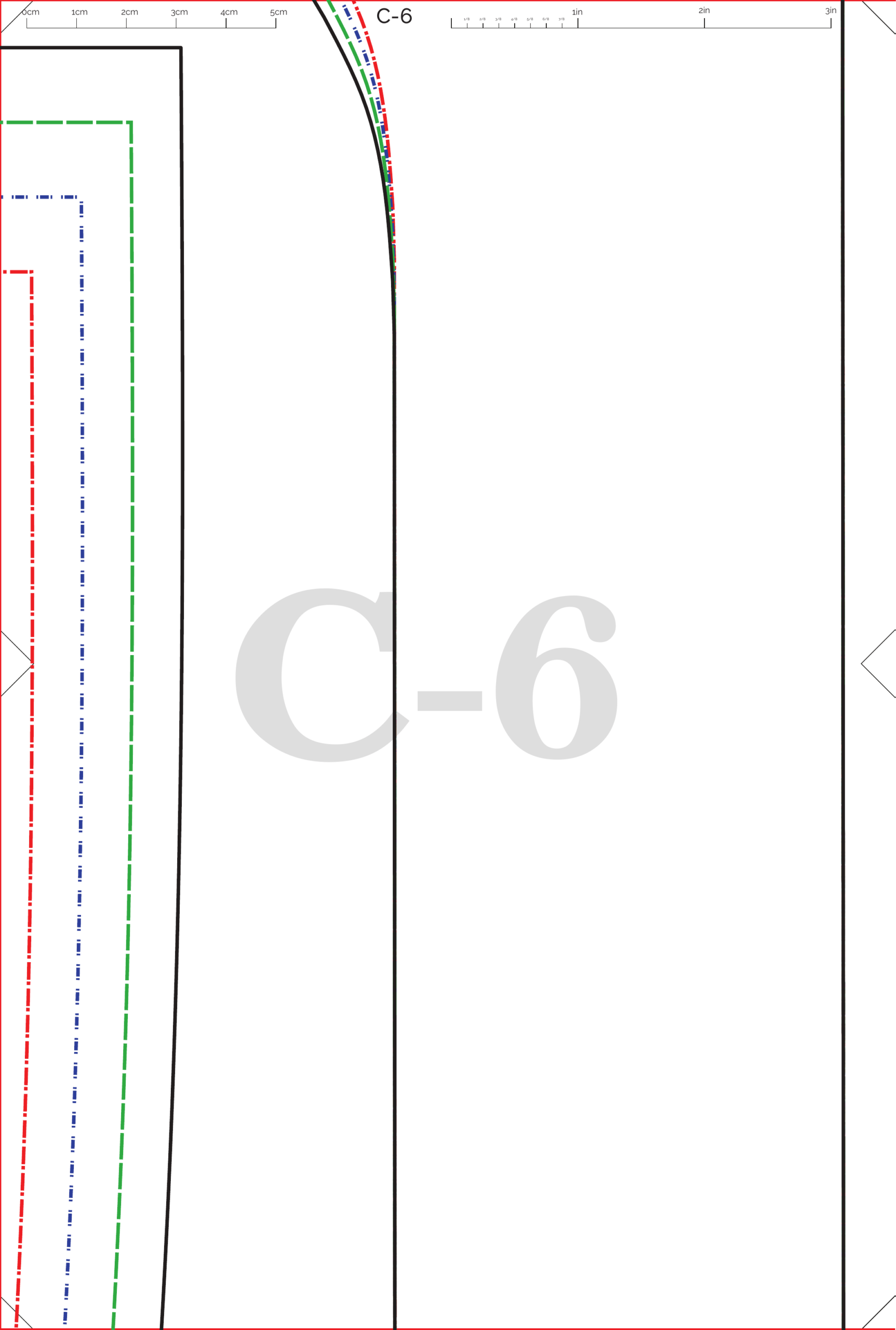 Women’s nightwear sewing pattern, A4 sheet 18 of 37, layered S to XL pattern outlines