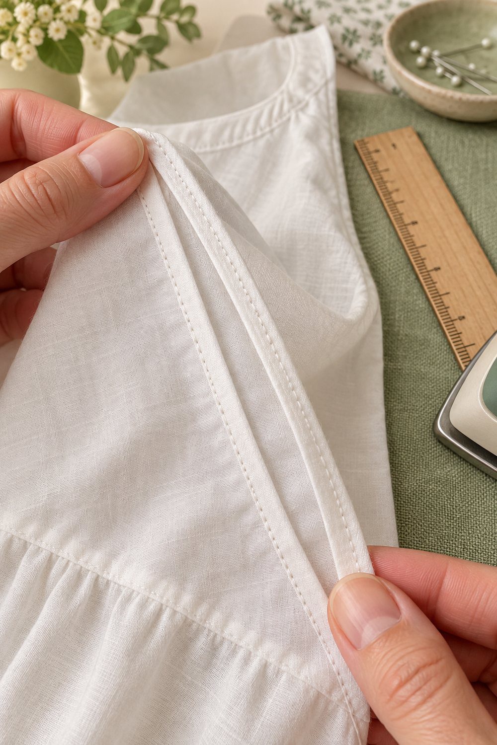 Finished French seam showing the raw fabric edges fully enclosed inside a neat seam