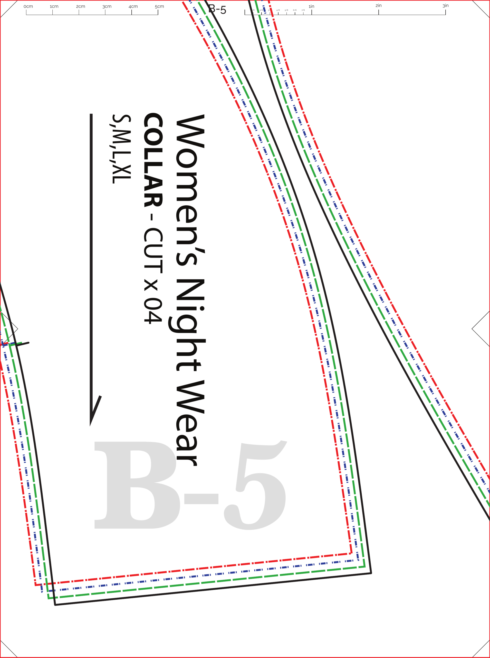 Women’s nightwear sewing pattern, US Letter sheet 11 of 37, layered S to XL pattern outlines